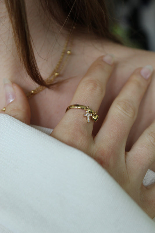 Bague croix et cœur
