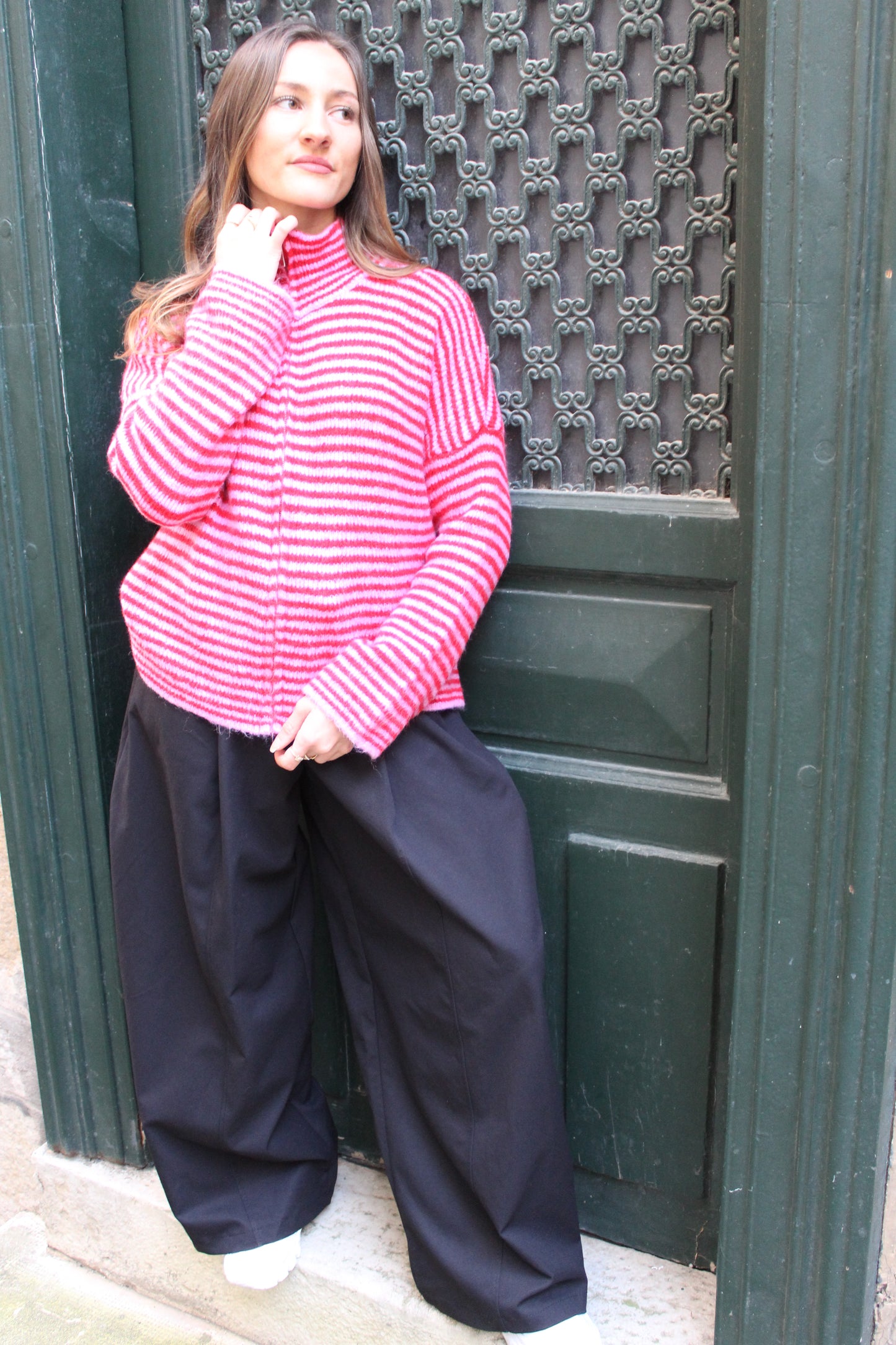 Gilet rayé rose & rouge