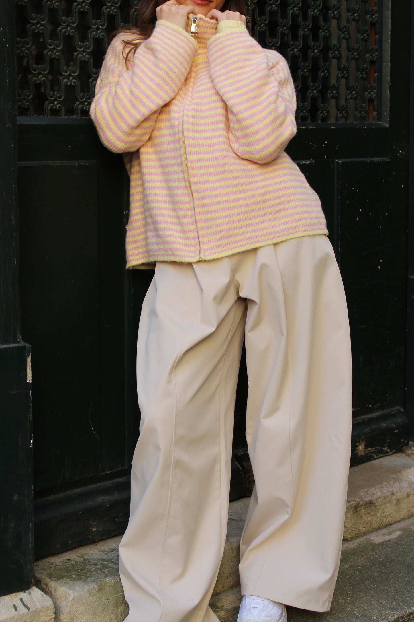 Gilet rayé rose & jaune