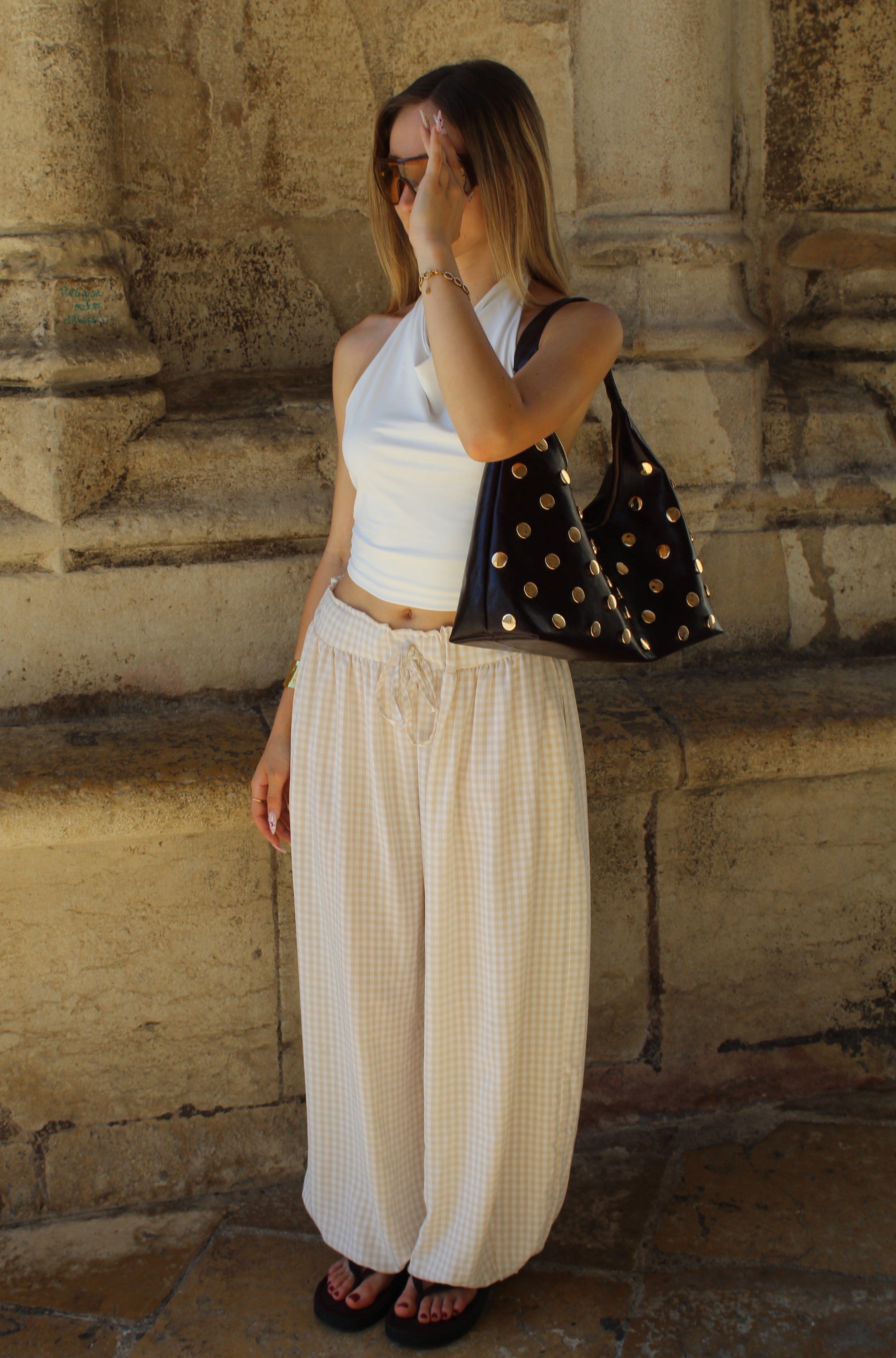 Pantalon ballon vichy - Beige