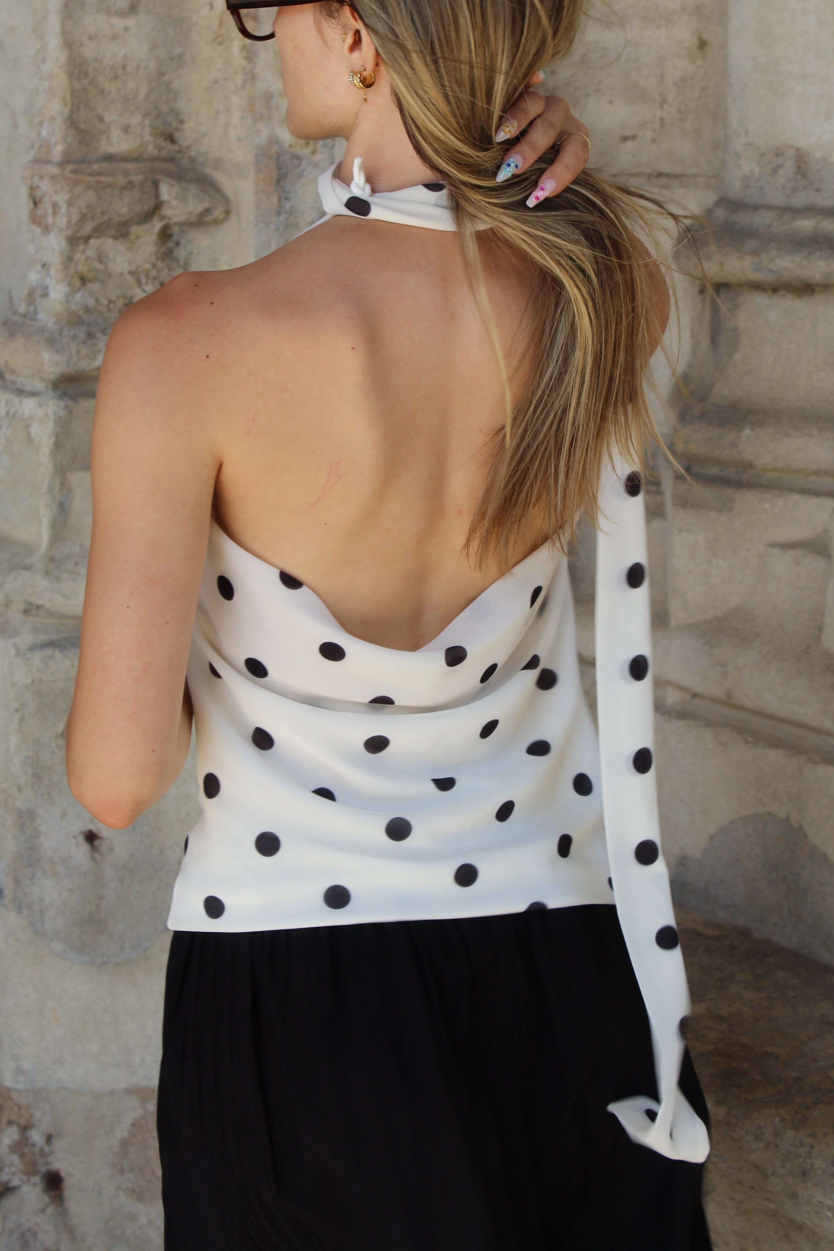 Top à pois dos nu - Blanc