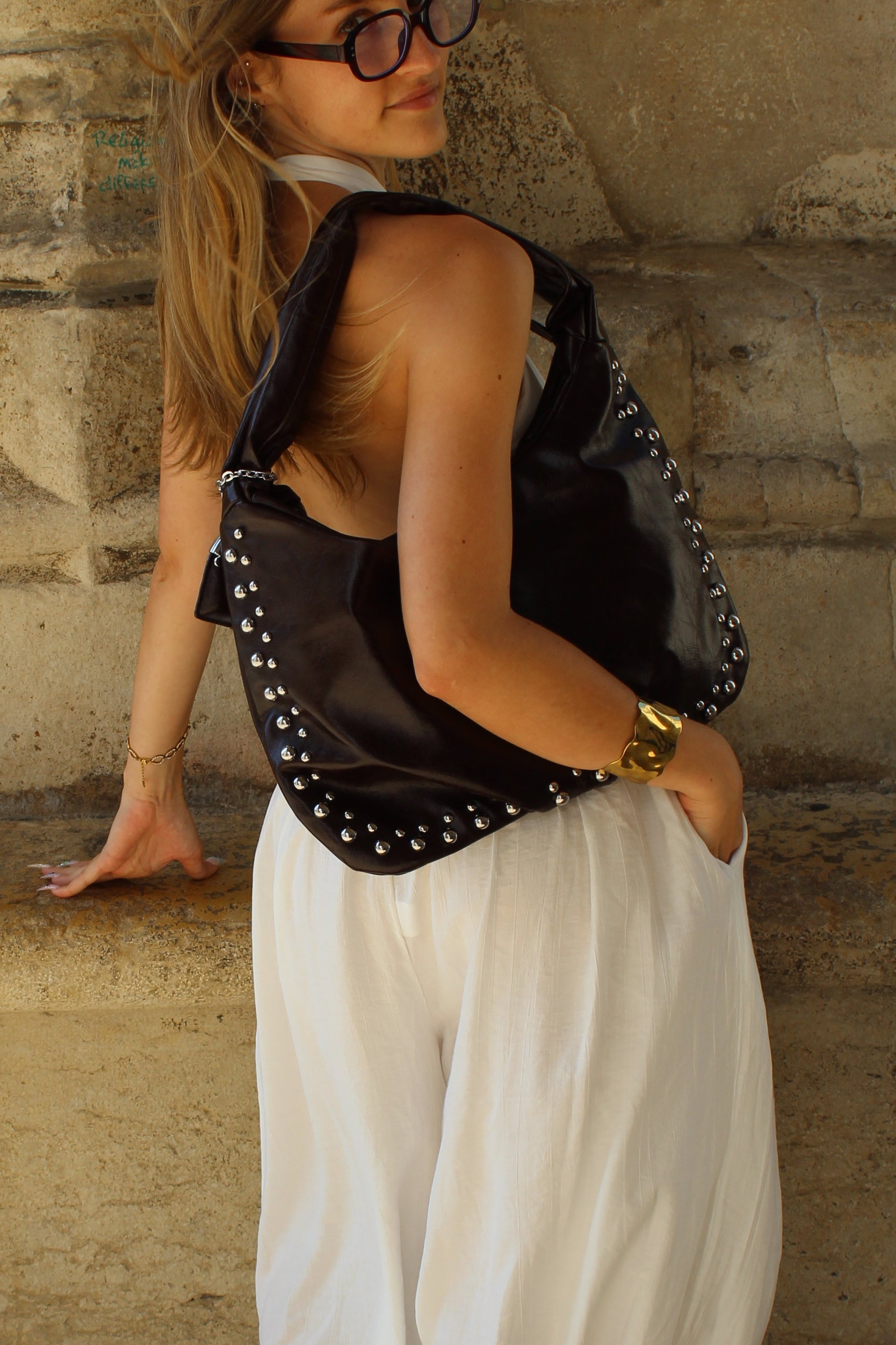 Sac clou argenté - Marron