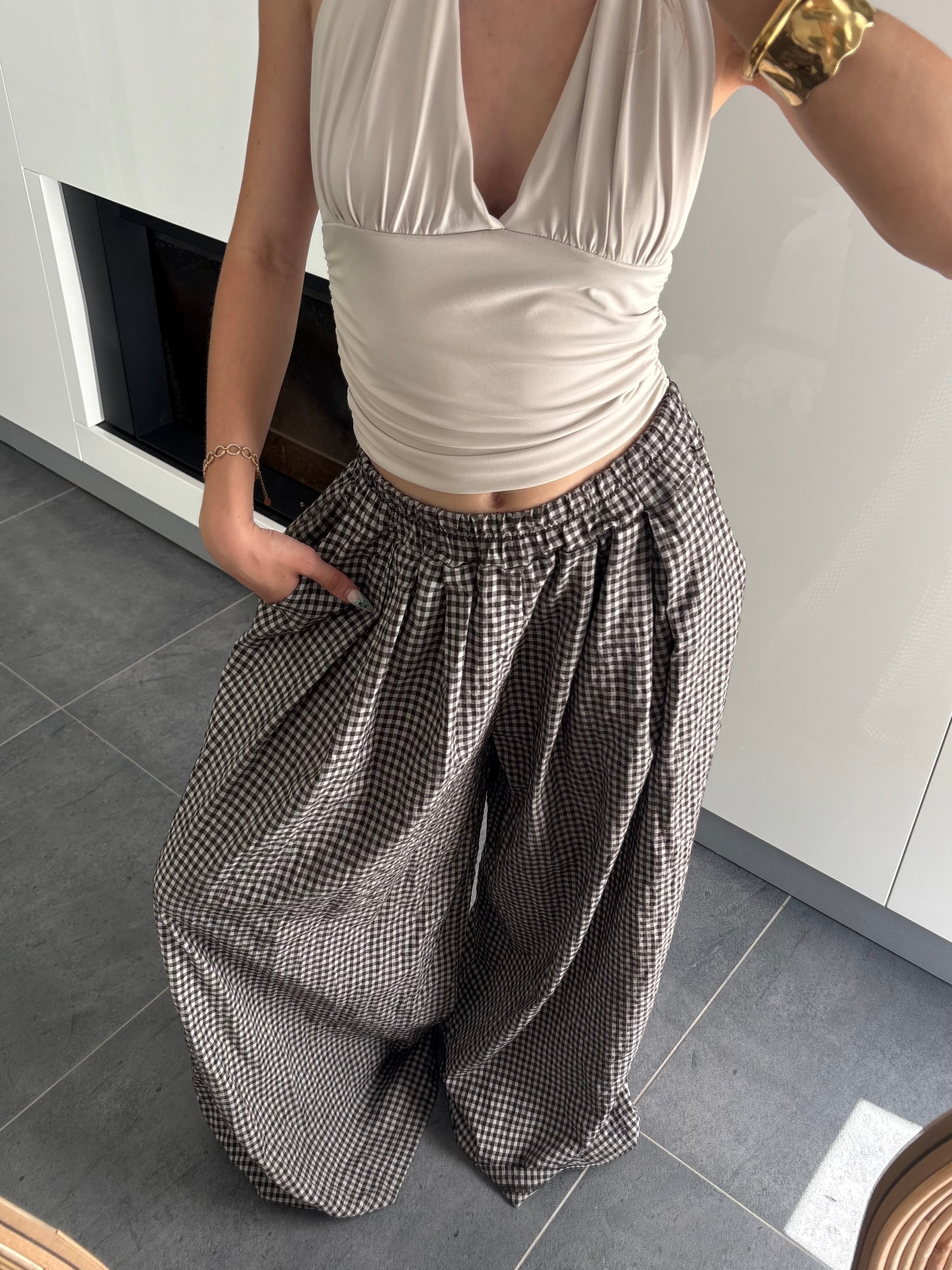 Pantalon carreaux - Marron