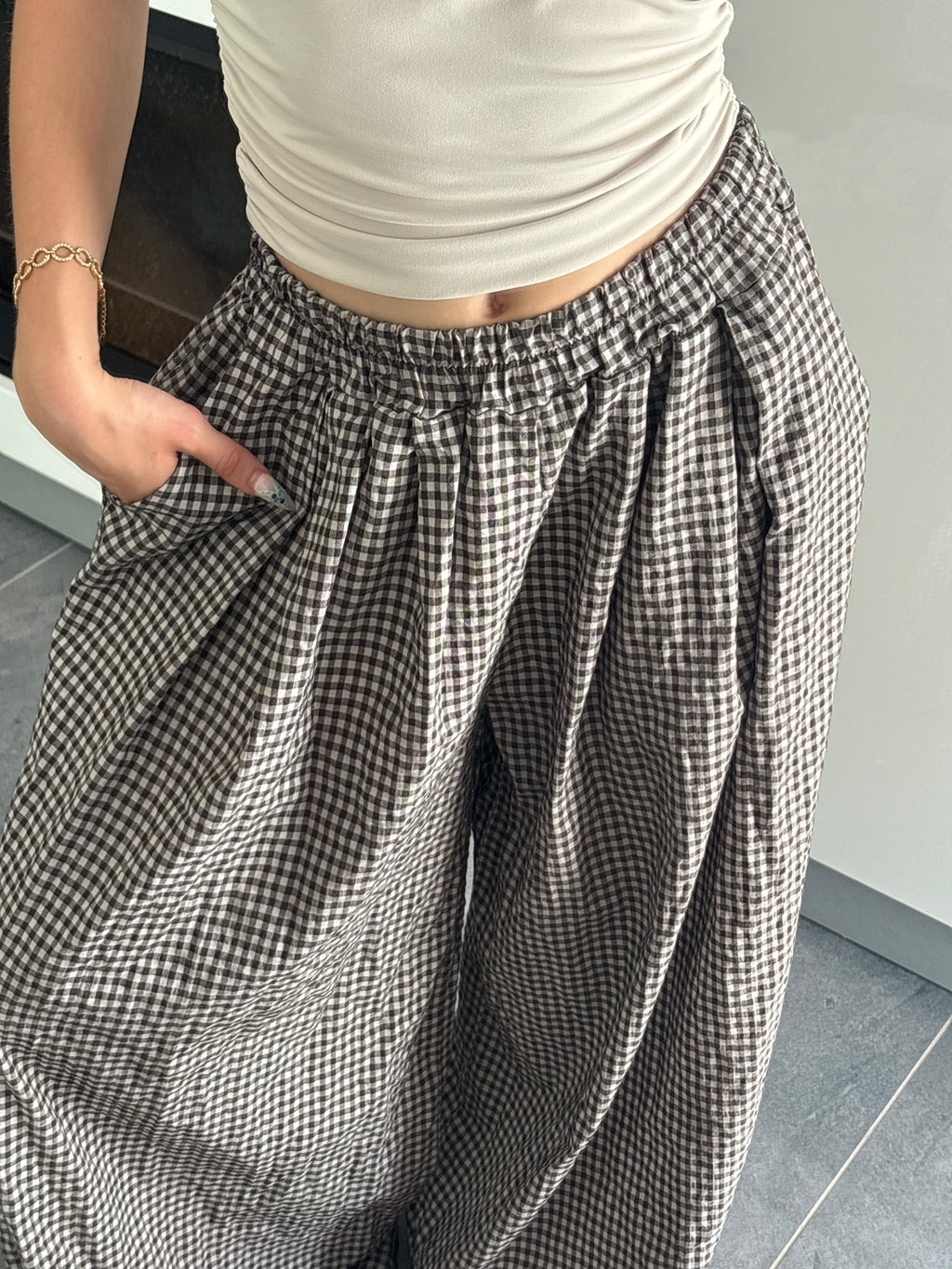 Pantalon carreaux - Marron