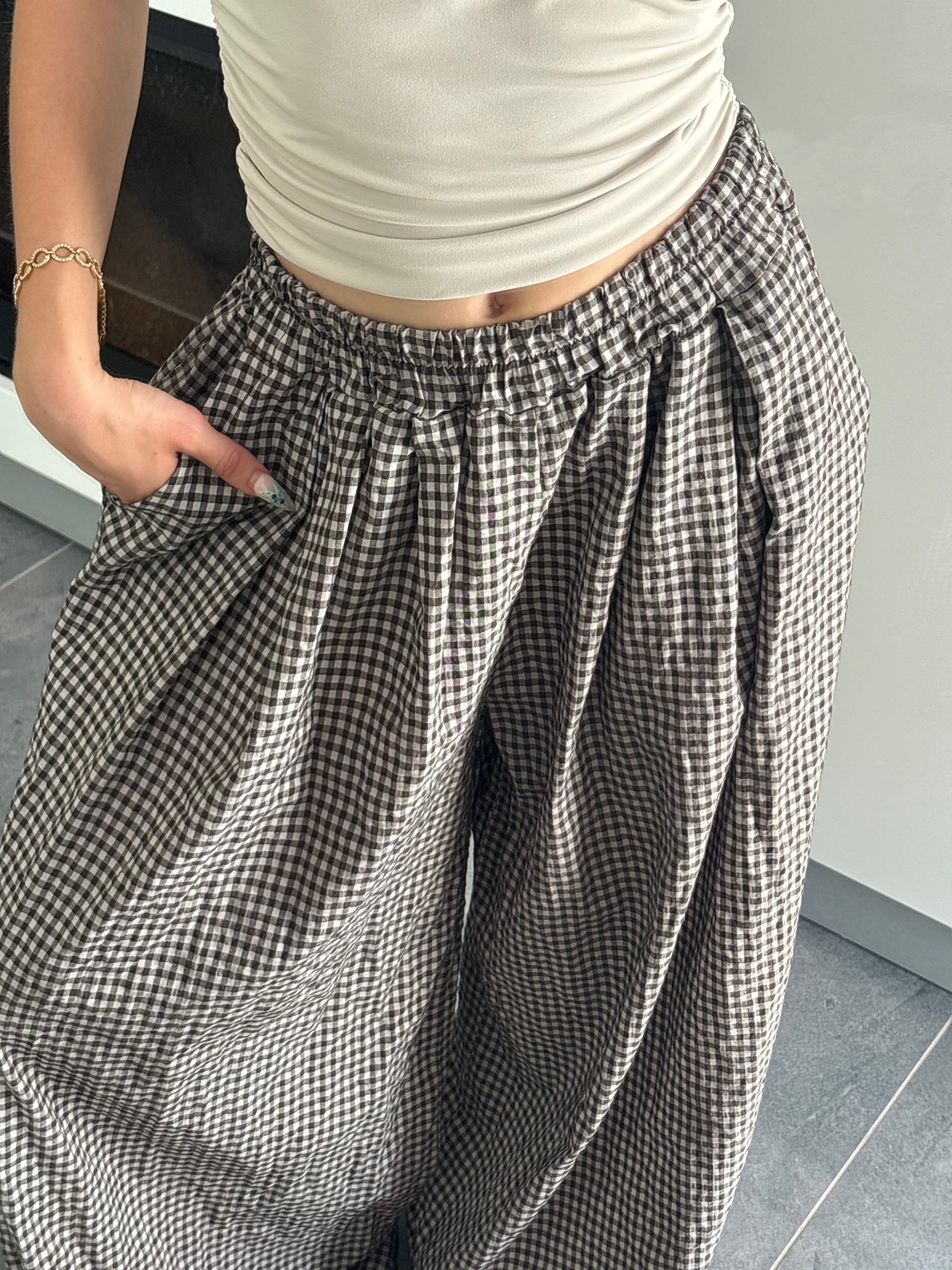 Pantalon carreaux - Marron
