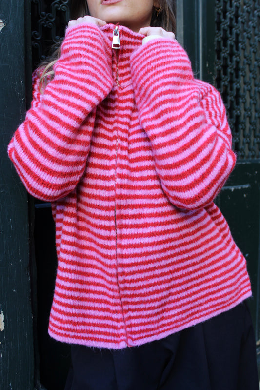 Gilet rayé rose & rouge