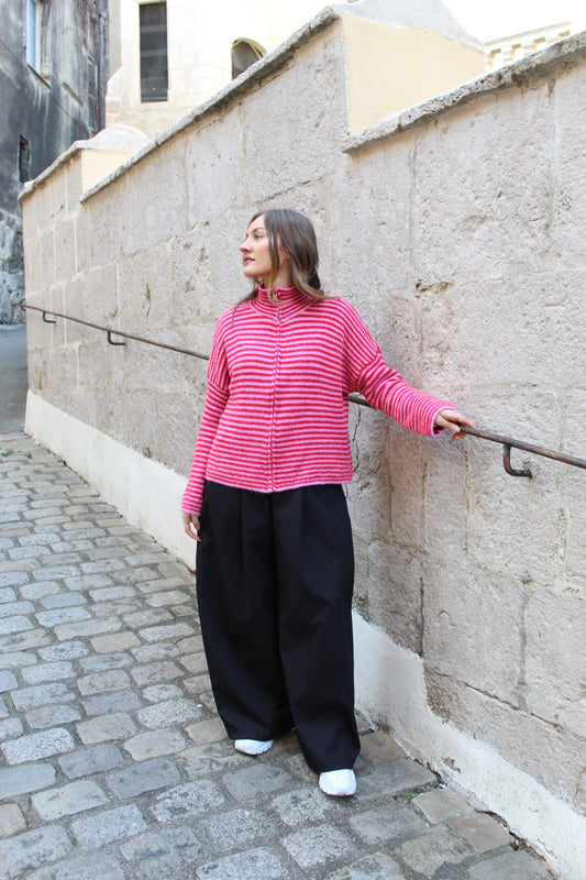 Gilet rayé rose & rouge