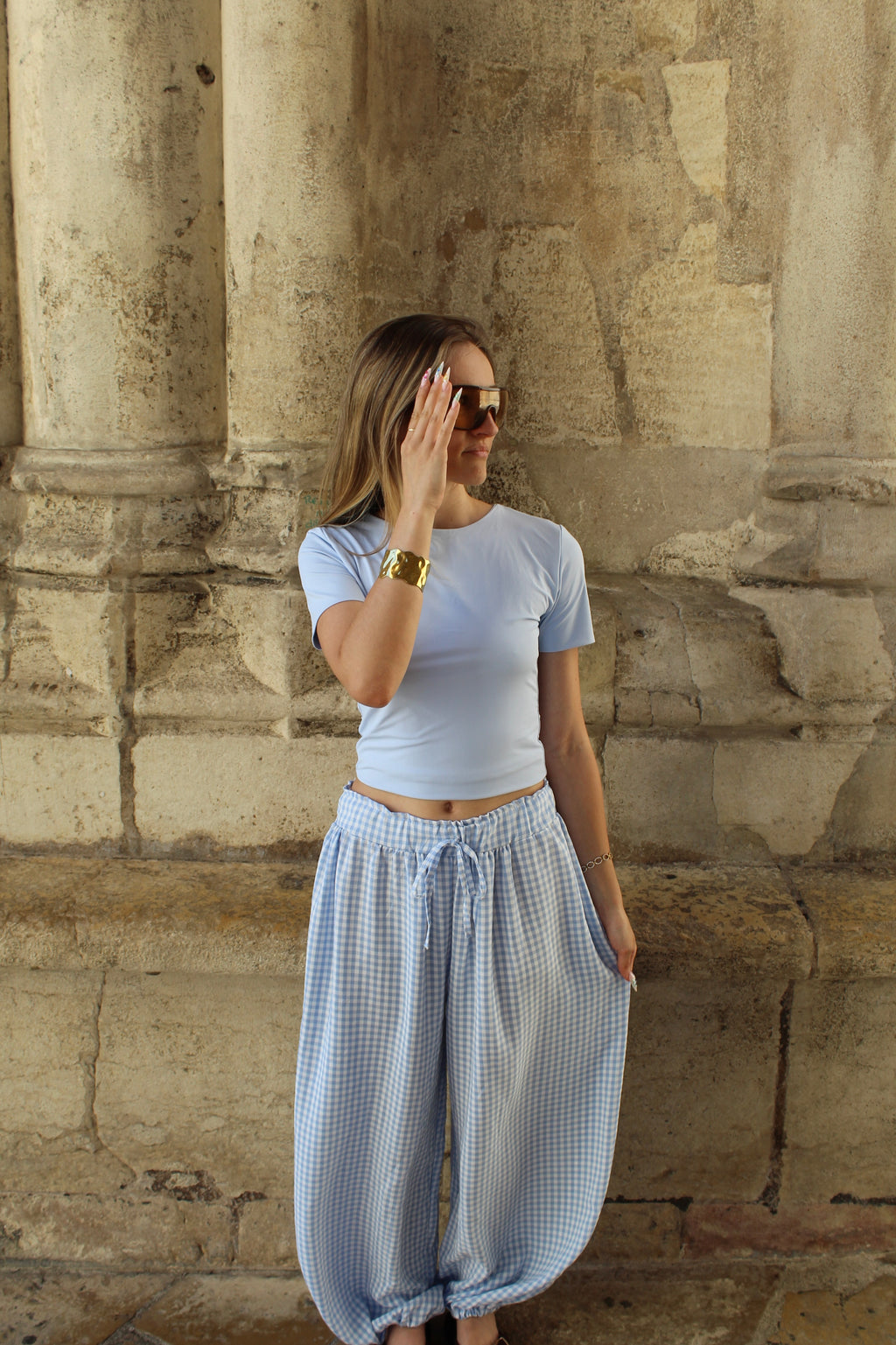 Pantalon ballon vichy - Bleu