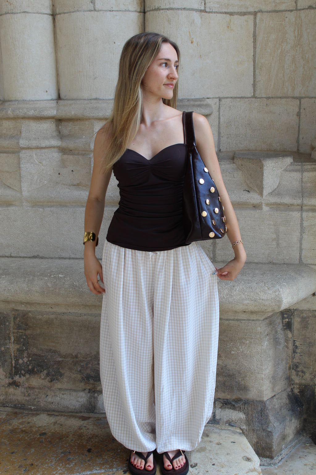 Pantalon ballon vichy - Beige