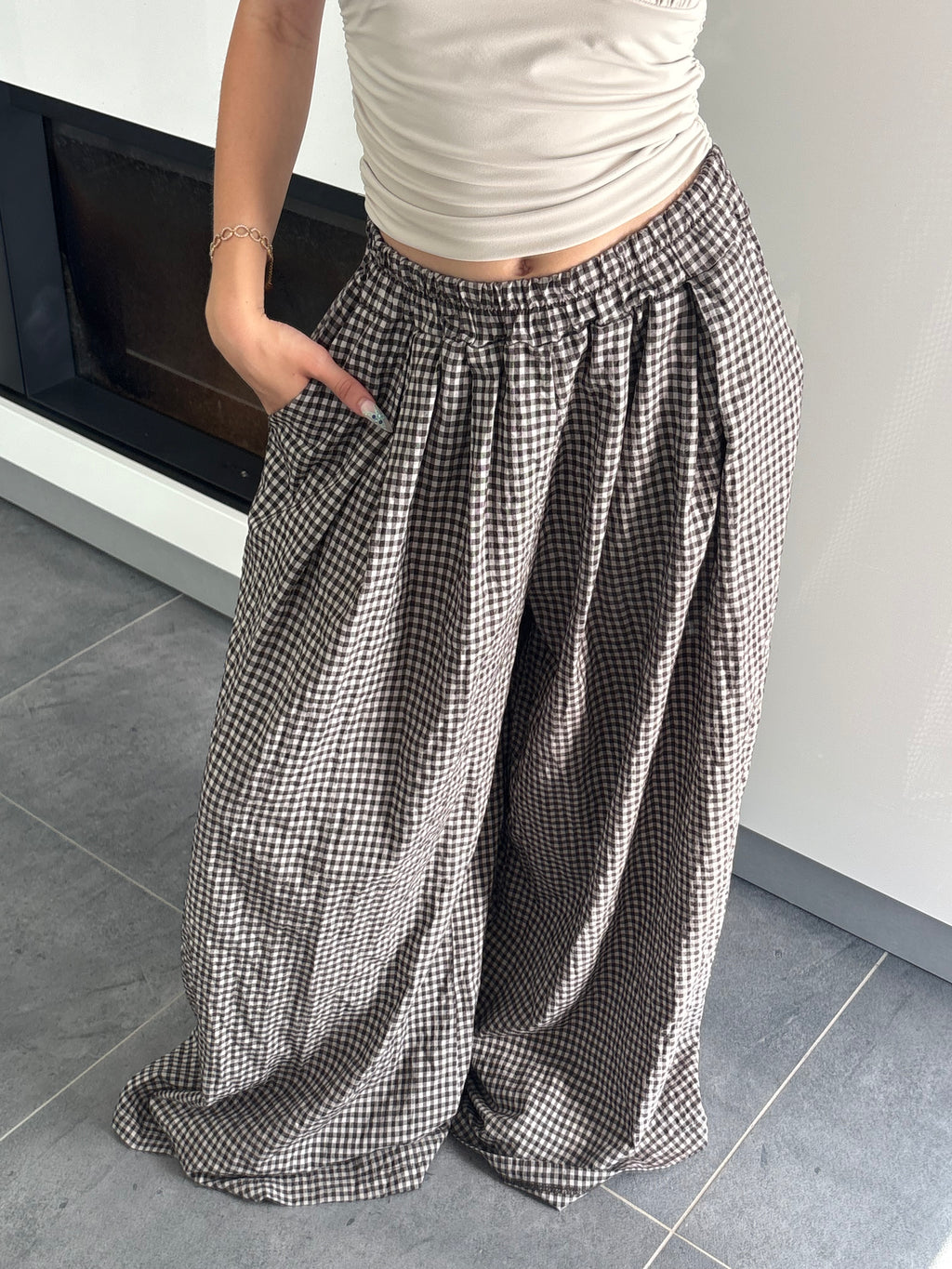 Pantalon carreaux - Marron