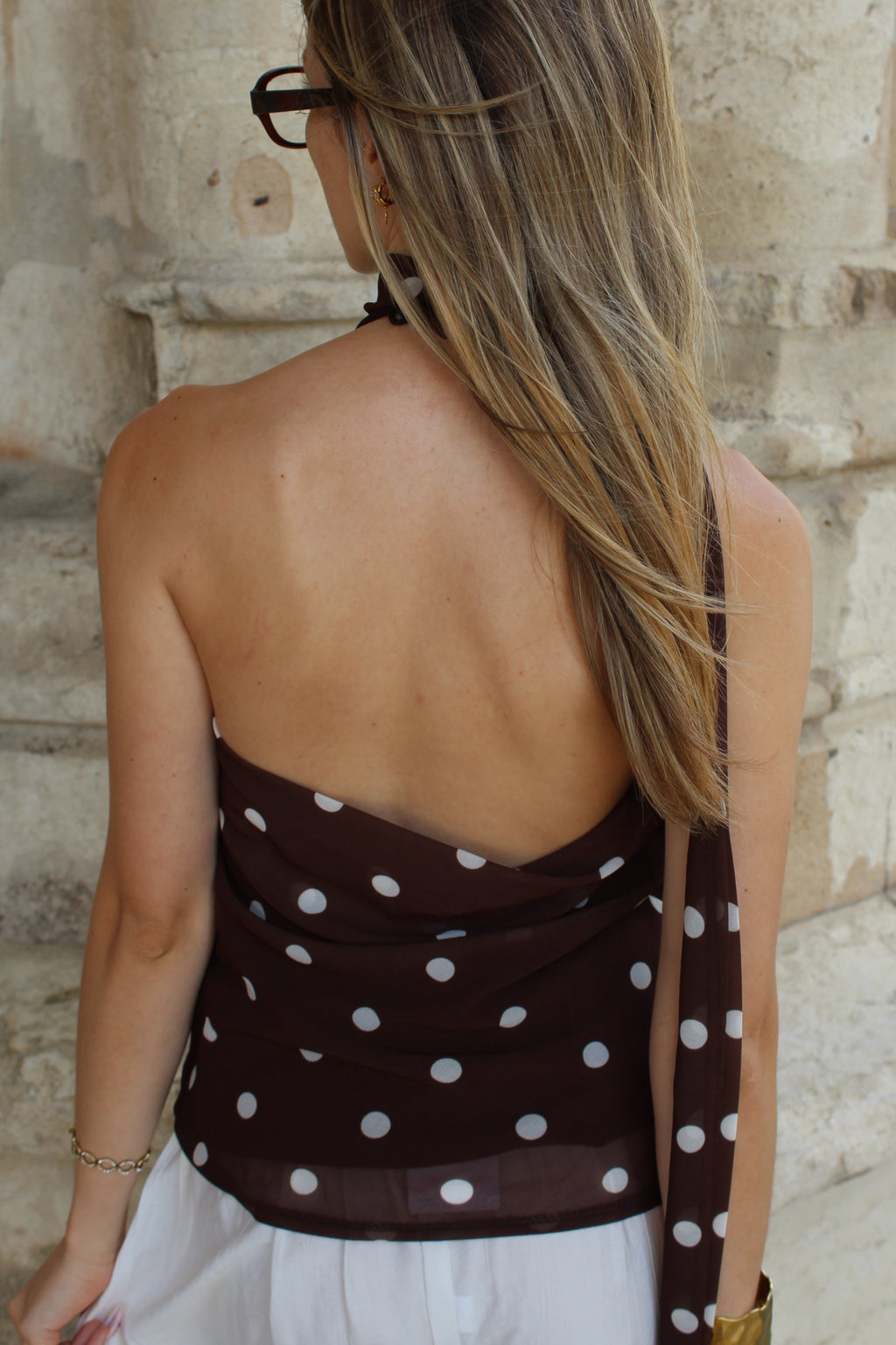 Top à pois dos nu - Marron