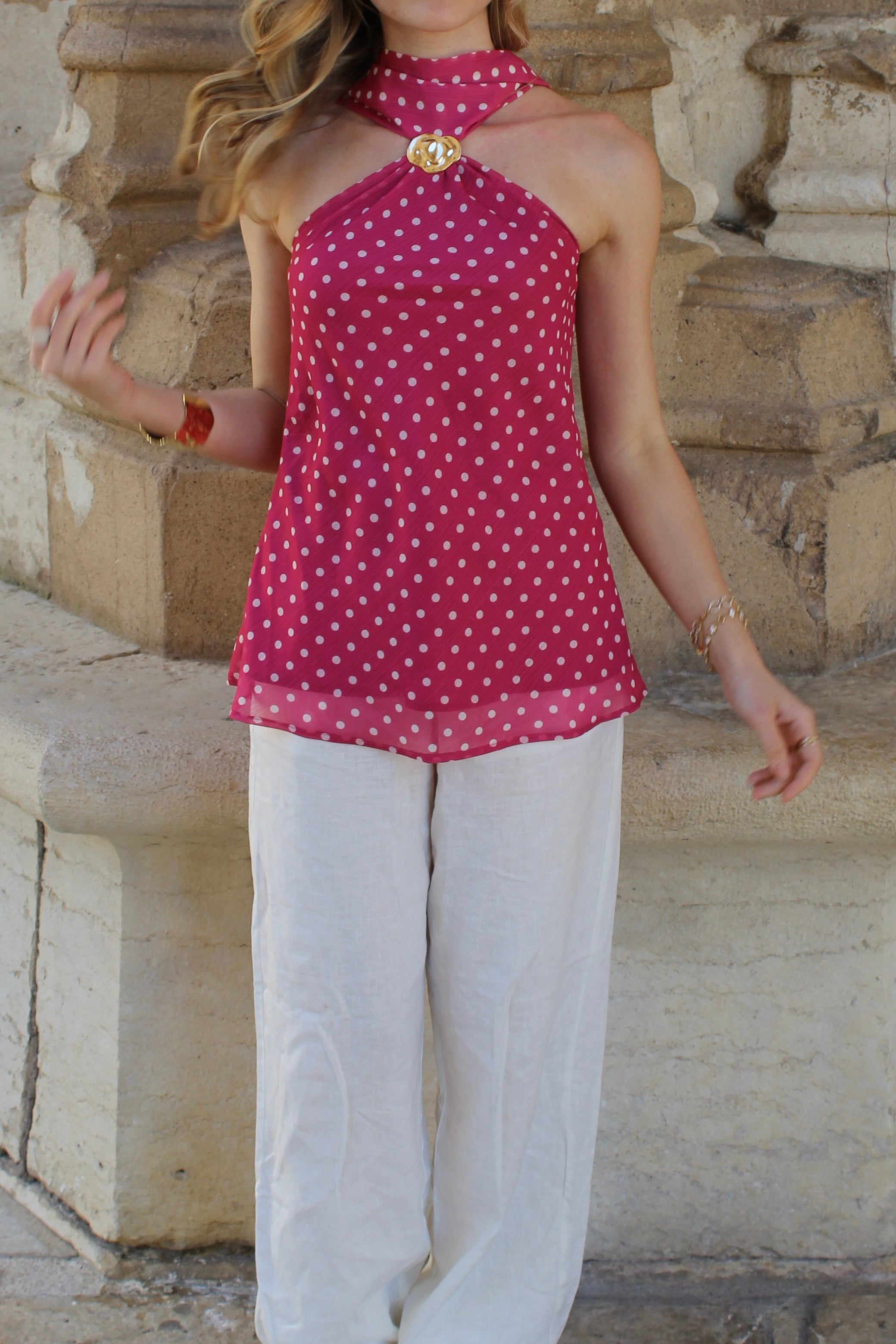 Top à pois rose