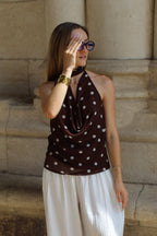 Top à pois dos nu - Marron