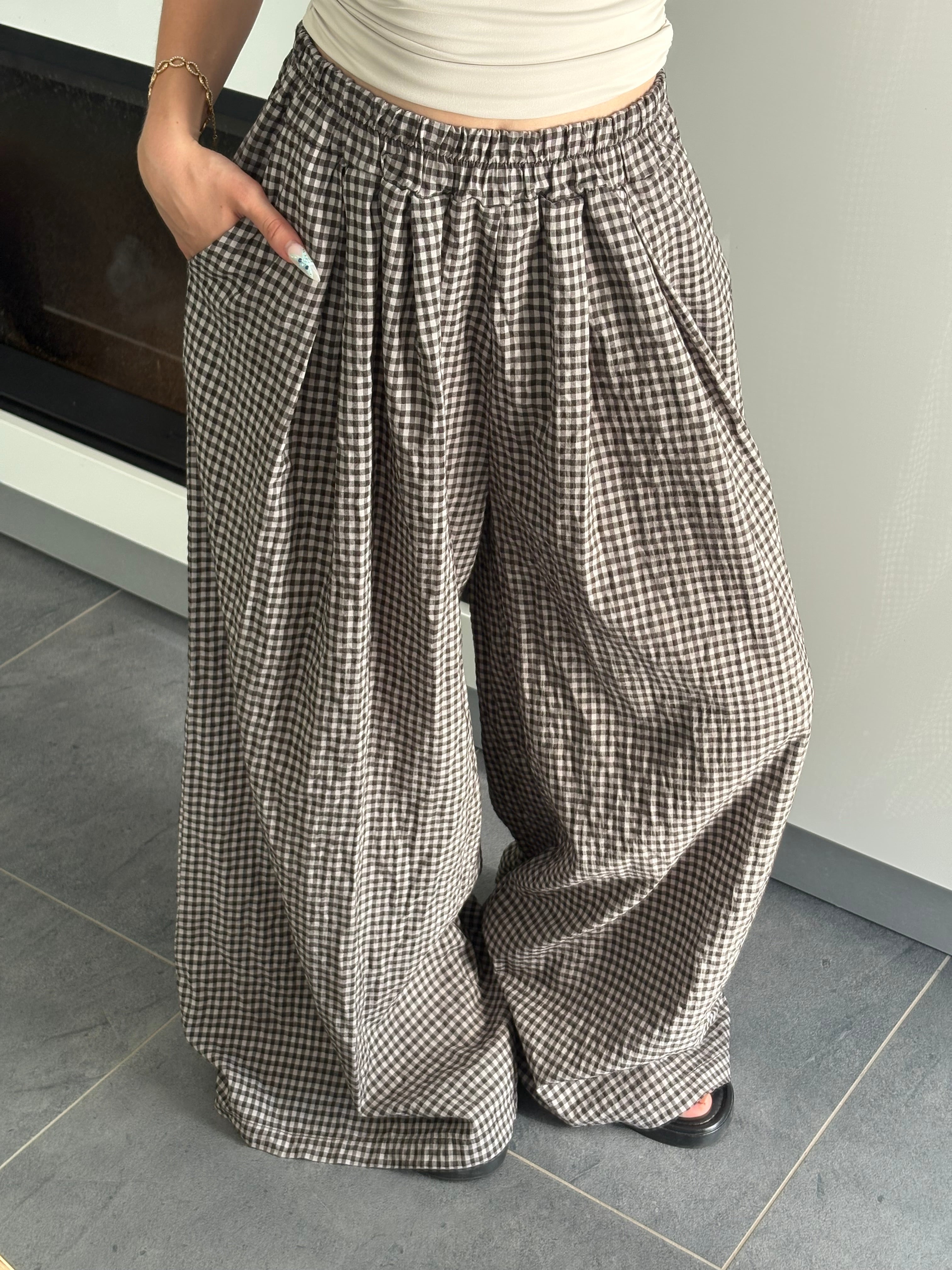 Pantalon carreaux - Marron
