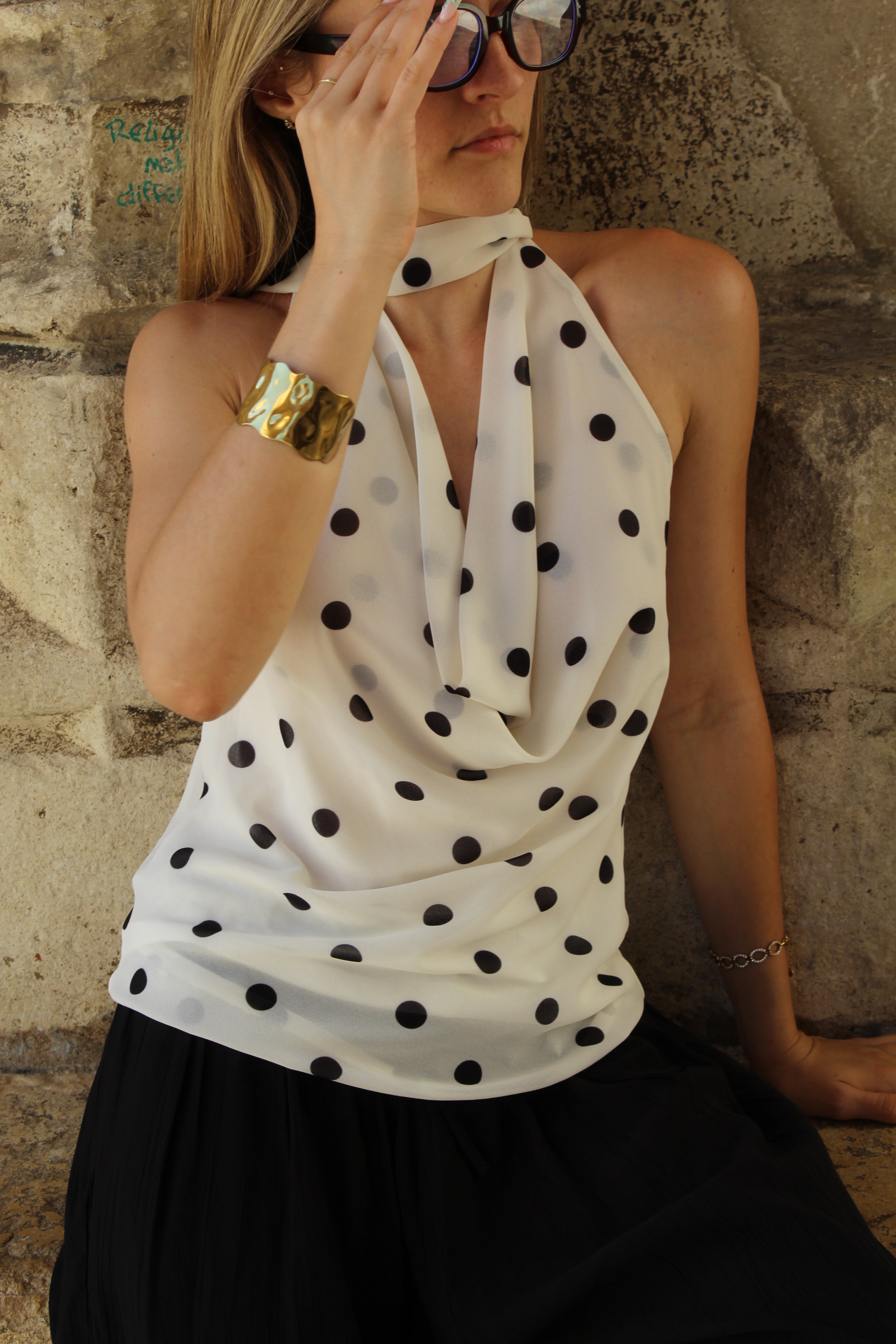 Top à pois dos nu - Blanc
