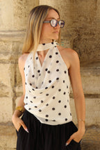 Top à pois dos nu - Blanc