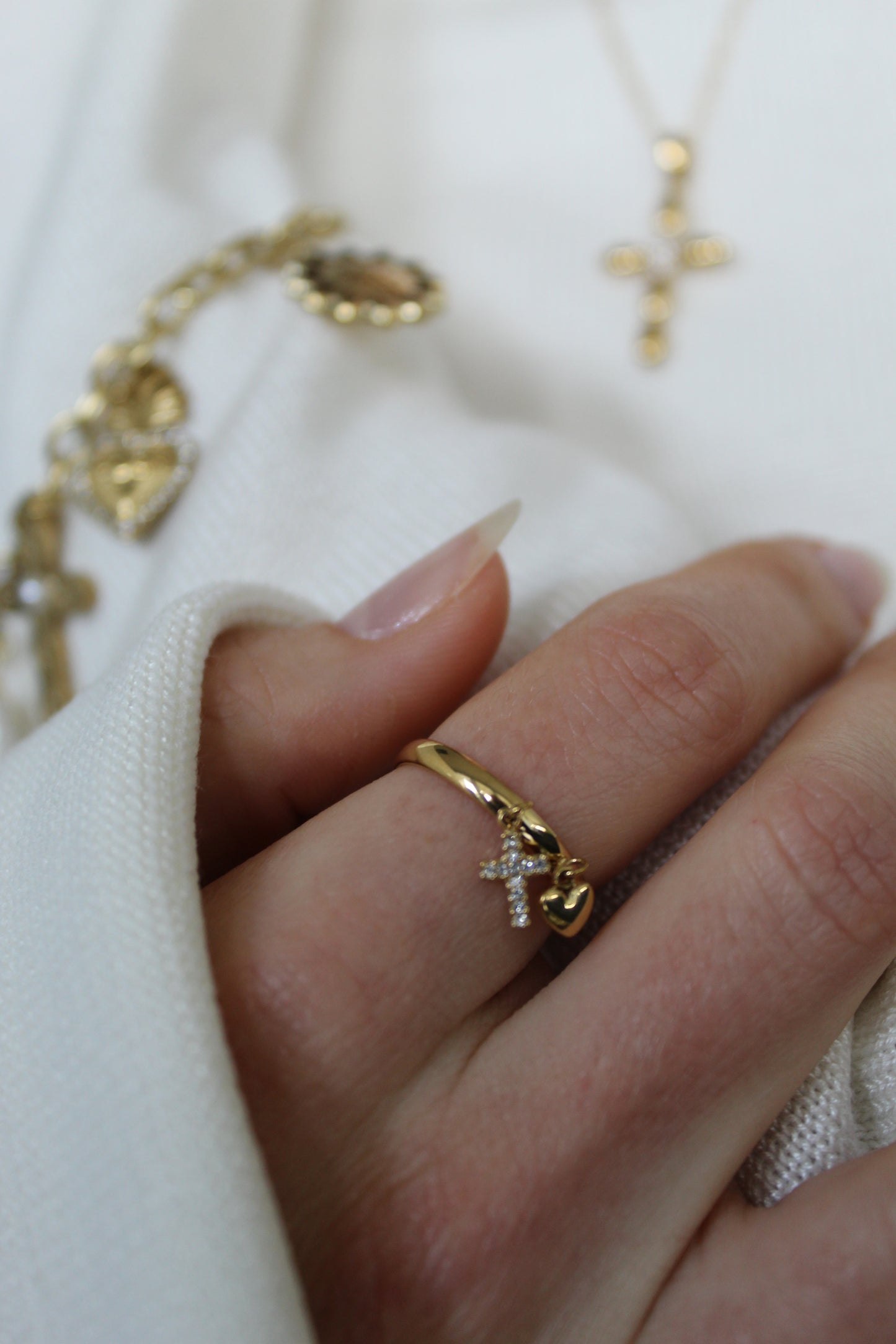 Bague croix et cœur