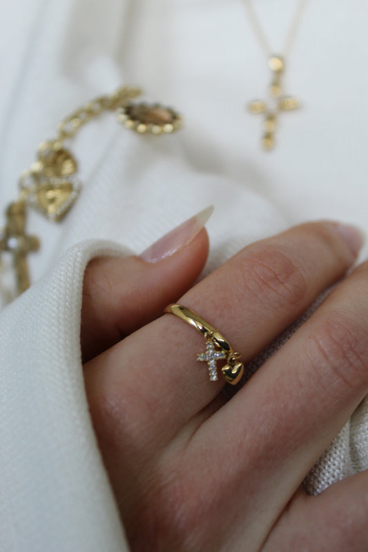 Bague croix et cœur