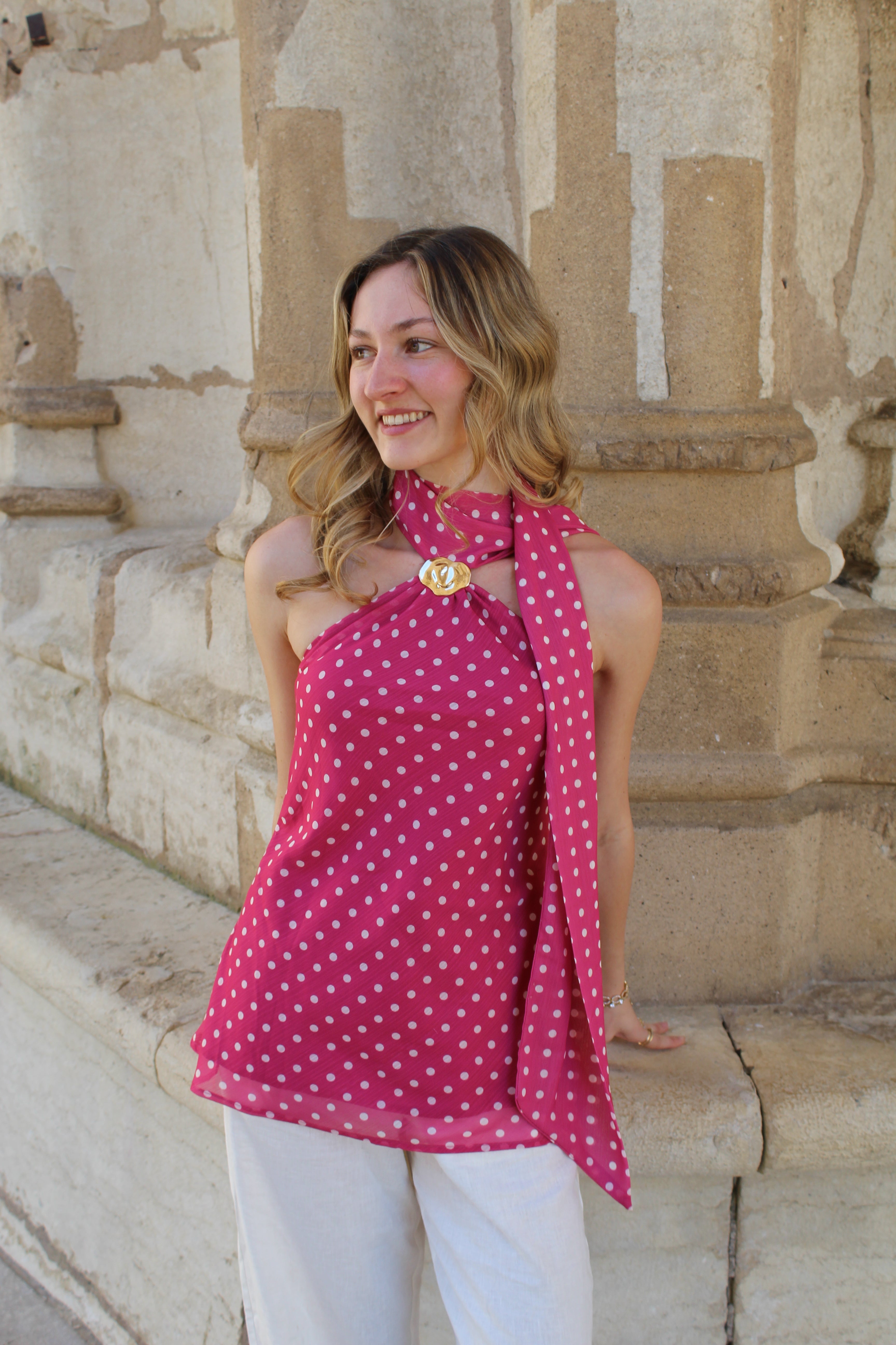 Top à pois rose