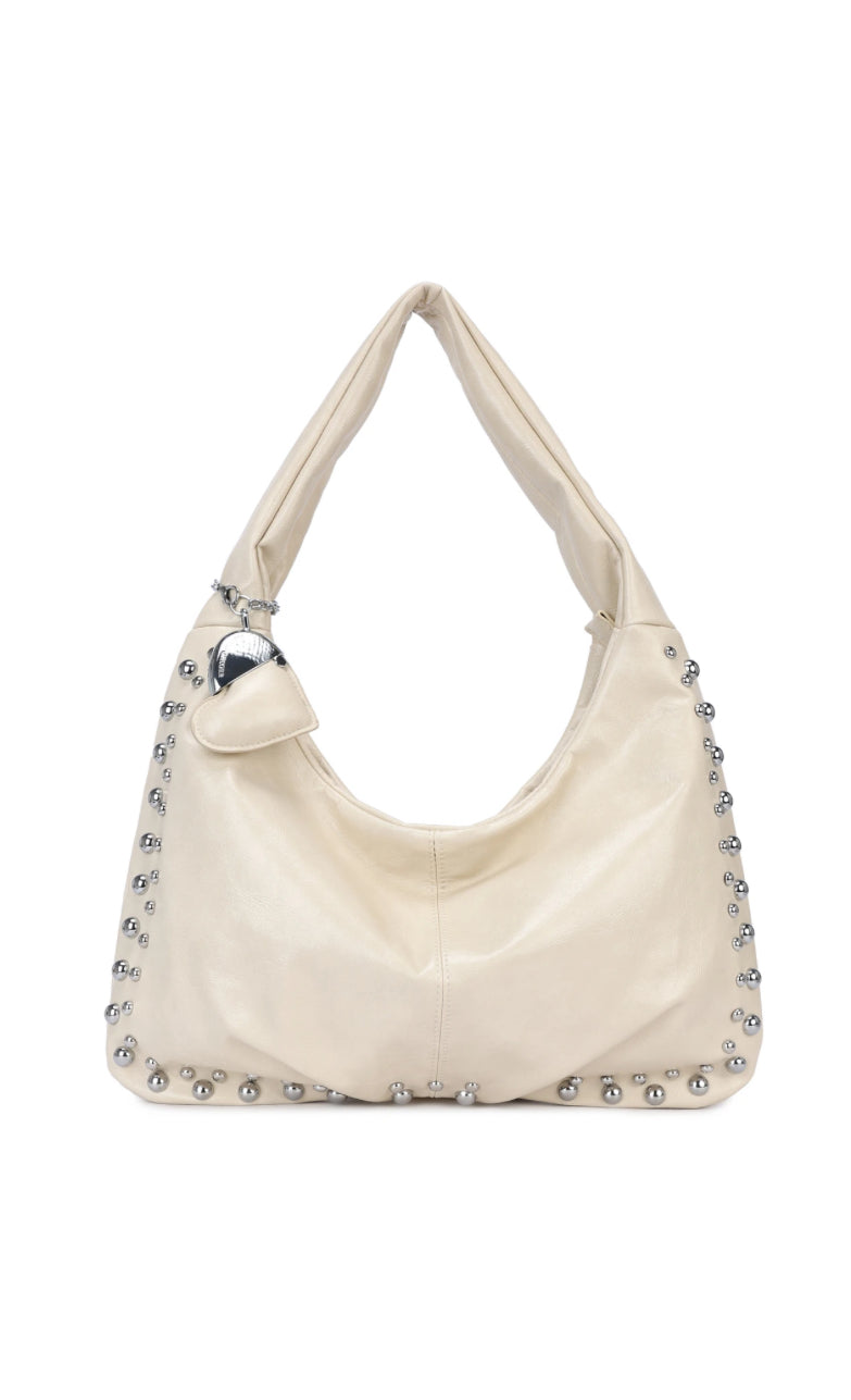 Sac clou argenté - Beige