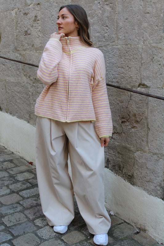 Gilet rayé rose & jaune