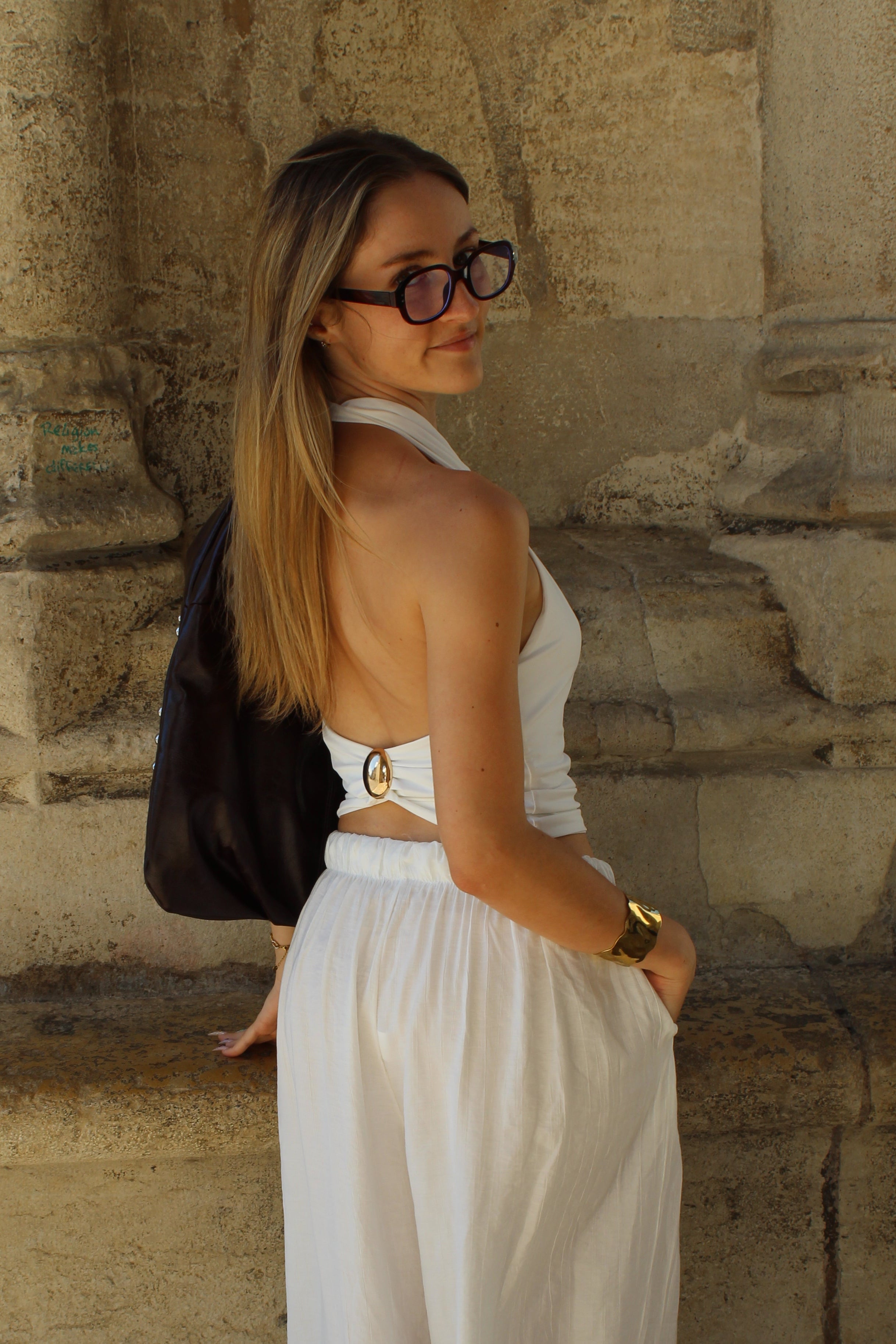Top dos nu bijoux - Blanc