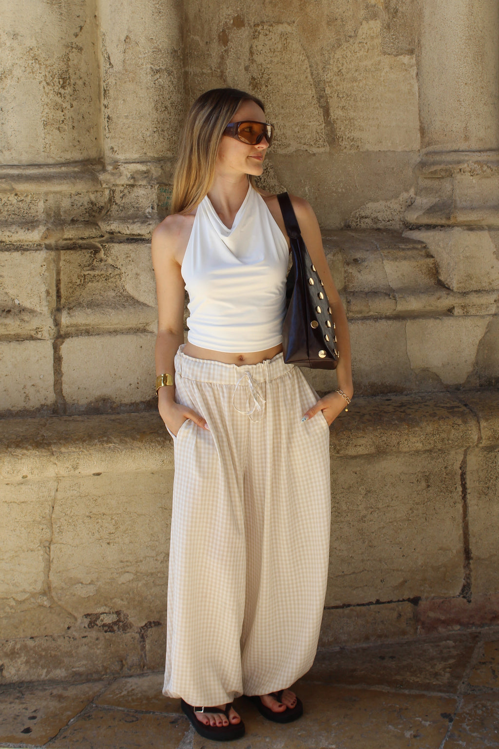 Pantalon ballon vichy - Beige