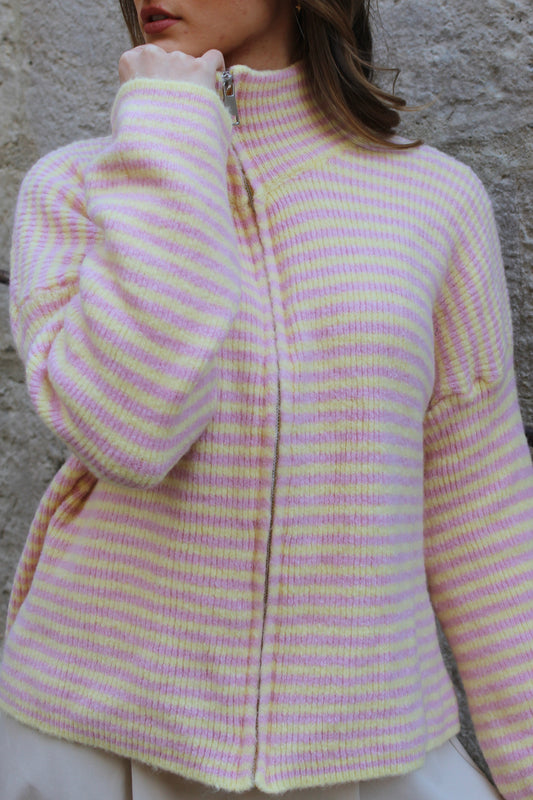 Gilet rayé rose & jaune